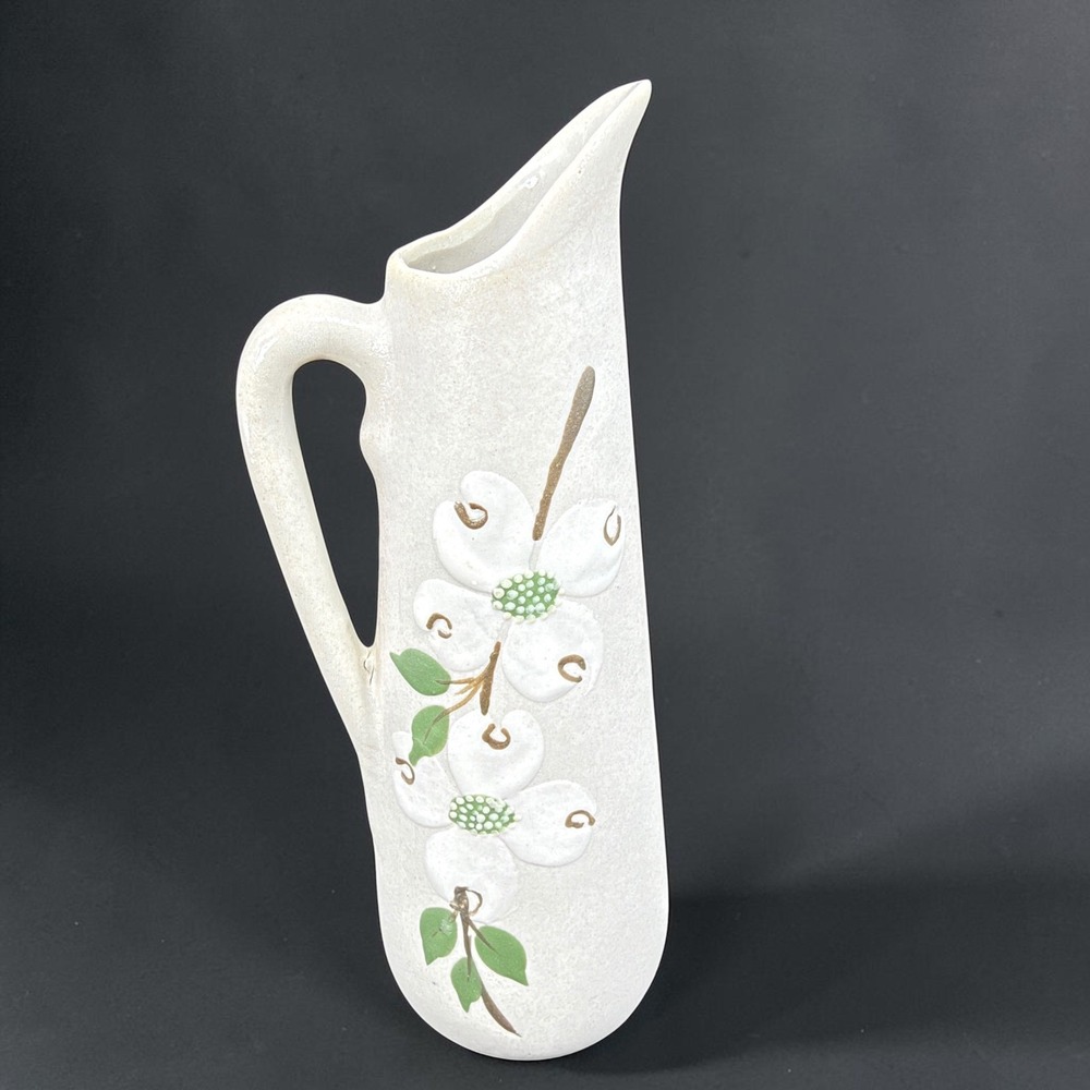 Abito Tennessee Hand Painted Dogwood Floral Ceramic Pitcher Vase EHH 7in